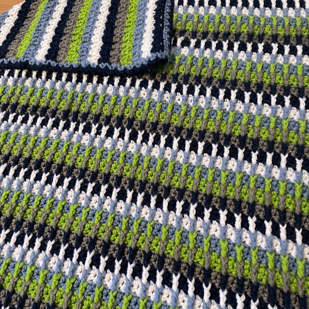 Handmade Crocheted Blanket Throw. Baby Boy or Toddler Snuggle Shower Blanket! - Picture 3 of 7